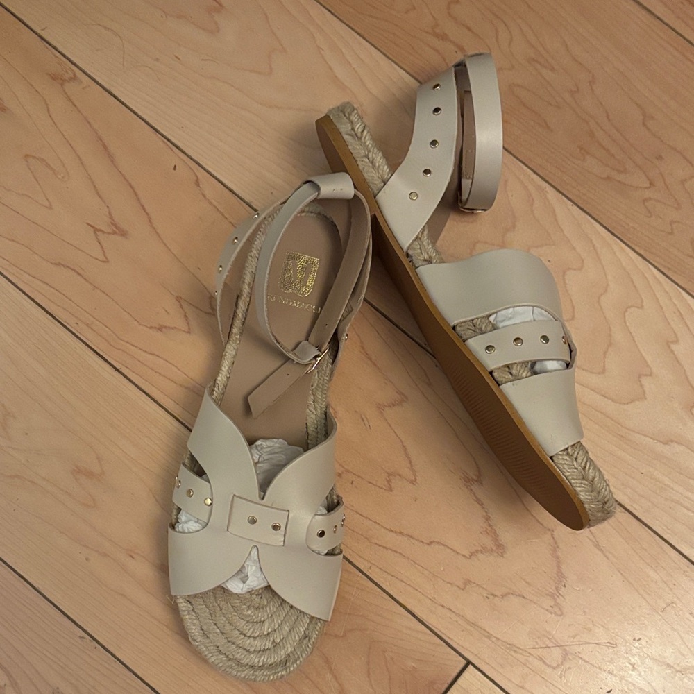 Bruno Magli Perla Cream Braided Espadrille Ankle-Strap Sandals